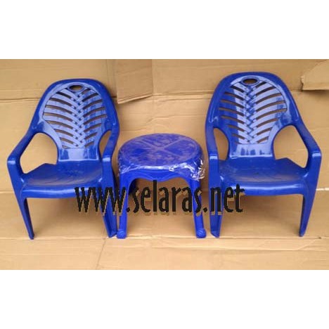 Set 2 Kursi  Teras  Plastik 909 dan 1 Meja 3650 Napolly  Biru 