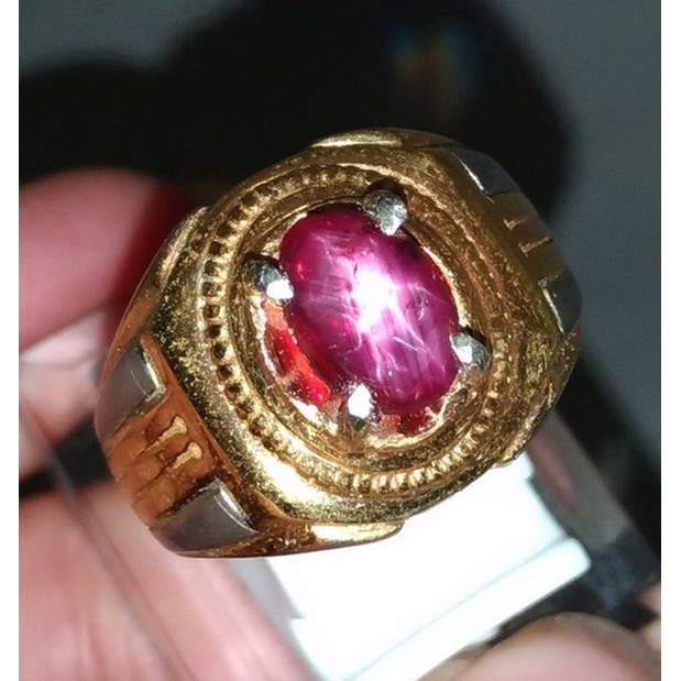 Cincin batu Permata Asli Rubi Star 6 Garansi Natural