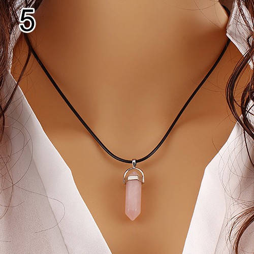 Faux Gemstone Rock Natural Quartz Healing Point Chakra Reiki Pendant Rope Necklace