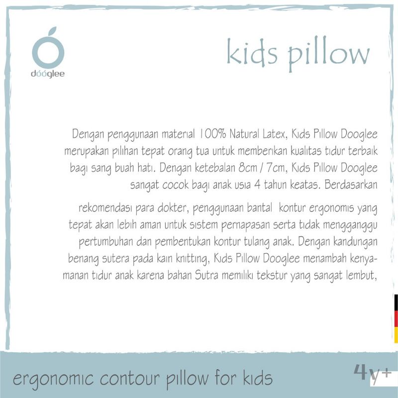 Dooglee KIDS PILLOW / Bantal Anak 4y+ / Bantal Anak 100% Latex / Bantal Anak Dooglee