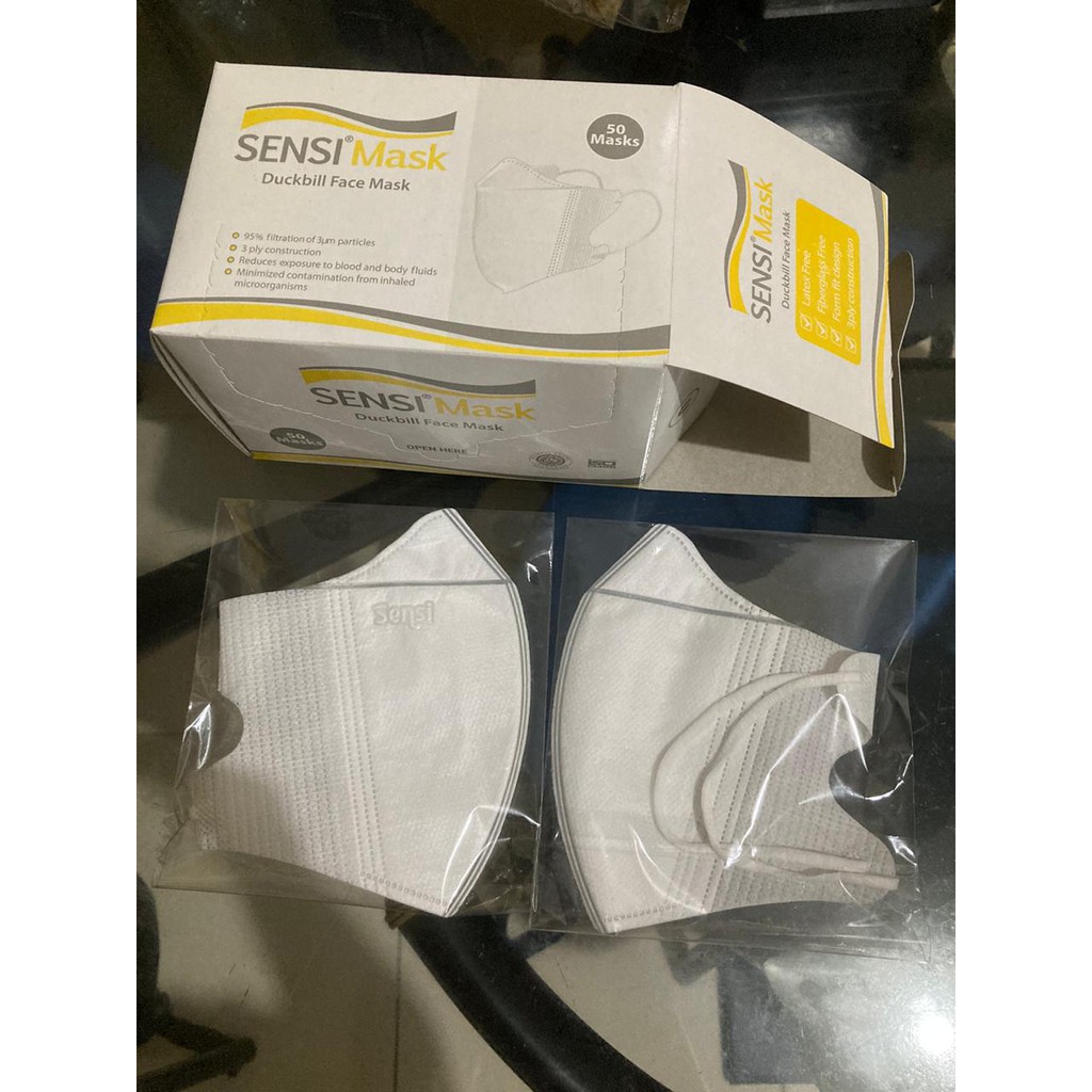 Masker Face Mask SENSI (Ada Emboss nya) Duckbill Box Earloop 3 Ply Isi 1 - 50 ORI 100% BARU GARANSI
