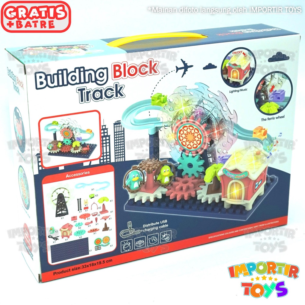 Mainan Edukasi Anak Lego Blocks Elektrik Gear Ferris Wheel Track Music DIY