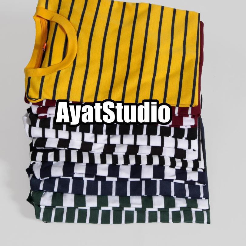 [BCN.1333] Grosir Kaos Polos STRIPE Baju Polos Salur Garis Garis Pria Wanita Merah Hitam Navy Medium