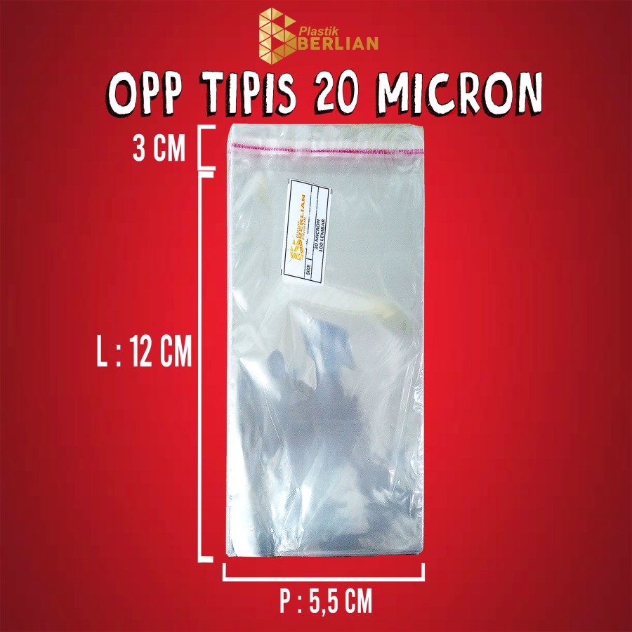 

5,5 x 12 cm Plastik OPP TIPIS (100 lbr) (lem/seal)