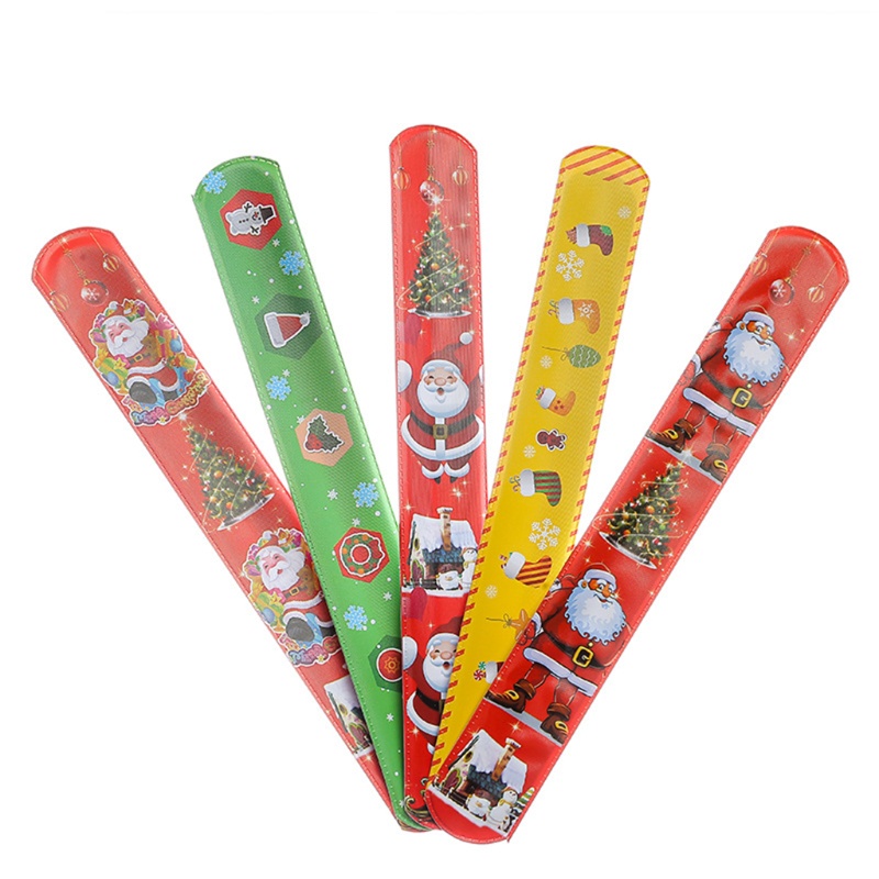 Mary Christmas Slap Bracelet Elk Design Cartoon Hand Toys Mainan Anak Liburan Lucu Novelty PVC+Steel Motif Santa Claus