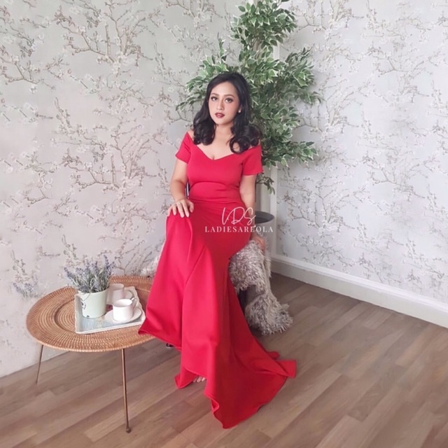 Gaun pesta wanita mermaid dress fishtail duyung dress party murah sabrina off shoulder gown promnigh