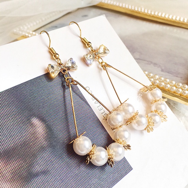 E259， 925 Perak Needle Premium Pearl Bow Drop Earrings