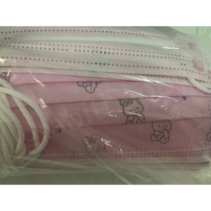 MASKER ANAK 3 PLY KARAKTER ISI 50PCS / MASKER GAMBAR RABBIT PINK ANAK