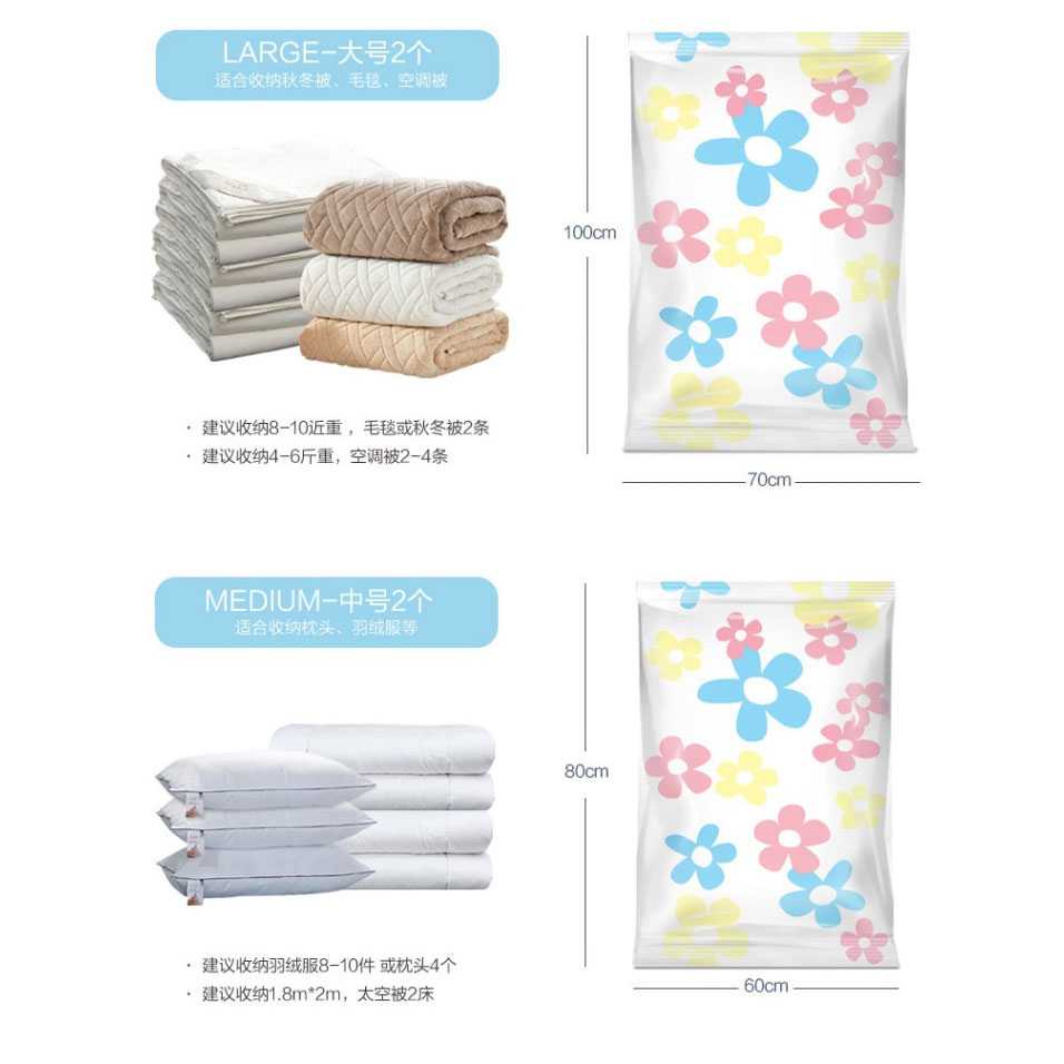 Kantong Vacuum Pakaian with Hand Pump / Organizer Baju Traveling Storage 10 PCS / Vacuum Bag Plastik Storage / Penyedot Udara pada Plastik Alat Press Pakaian Traveling / Hemat Space Penyimpanan Baju Pakaian Bepergian Traveling vakum pakaian travel plastik