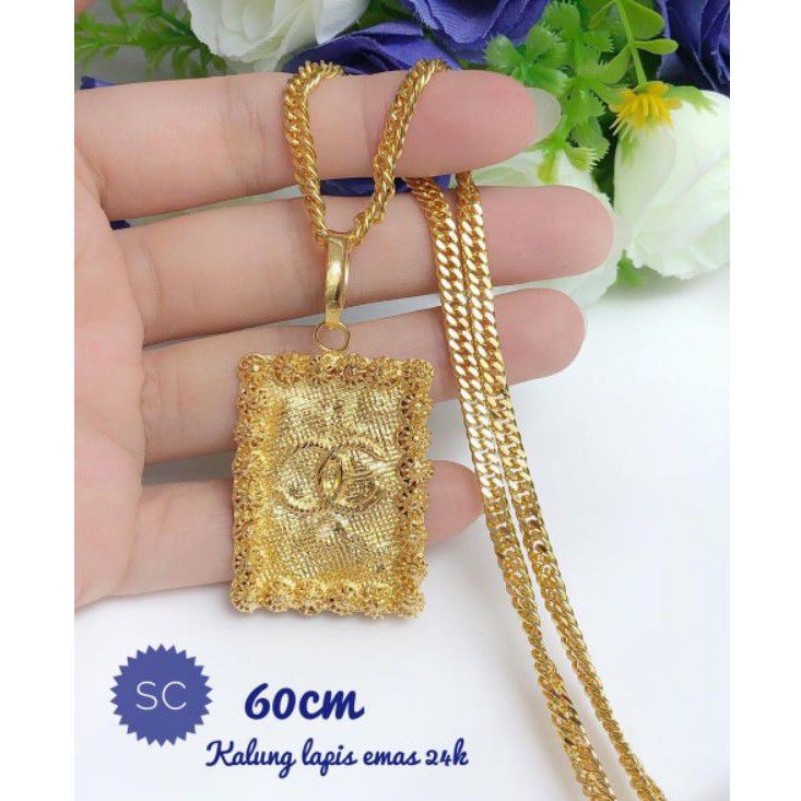 (FEB) Set Perhiasan Lapis Emas 24 Karat Xuping Kalung Panjang Hijab Liontin Chanel Kotak Titanium