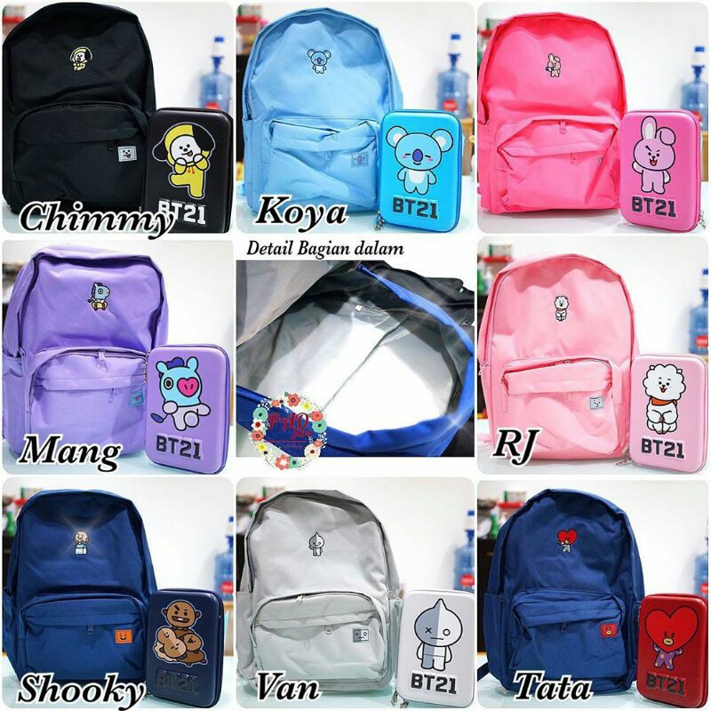 

set sekolah terbaru anak / tas sekolah BT21 mang shooky koya / tempat pensil tata chimmy RJ