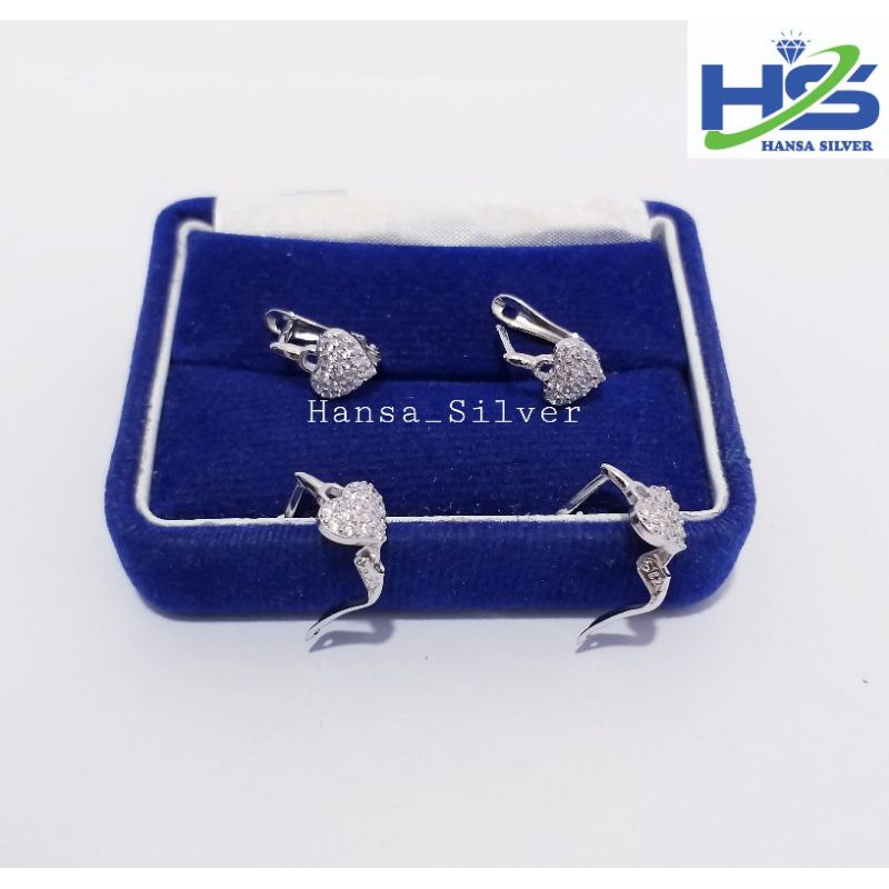 Anting Perak Silver Asli 925 Lapis Emas Putih Model Jepit Love - Anting Wanita Anti Karat