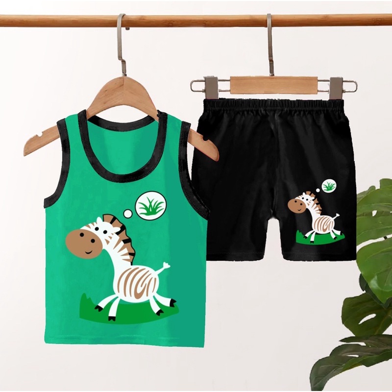 SETELAN ANAK SINGLET KARAKTER ZEBRA/SETELAN ANAK LAKI SINGLET KARAKTER ZEBRA