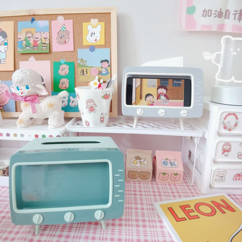 Creative TV tissue box, multifunctional retro desktop household pump up box living room