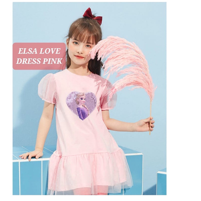 ELSA LOVE DRESS BAJU DRES SANTAI ANAK PEREMPUAN KOREA IMPORT DAILY OUITFIT IMPOR FROZEN