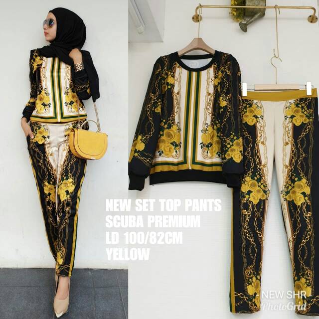 Set celana motif bunga ori shr/Set top pants scuba premium ori shr