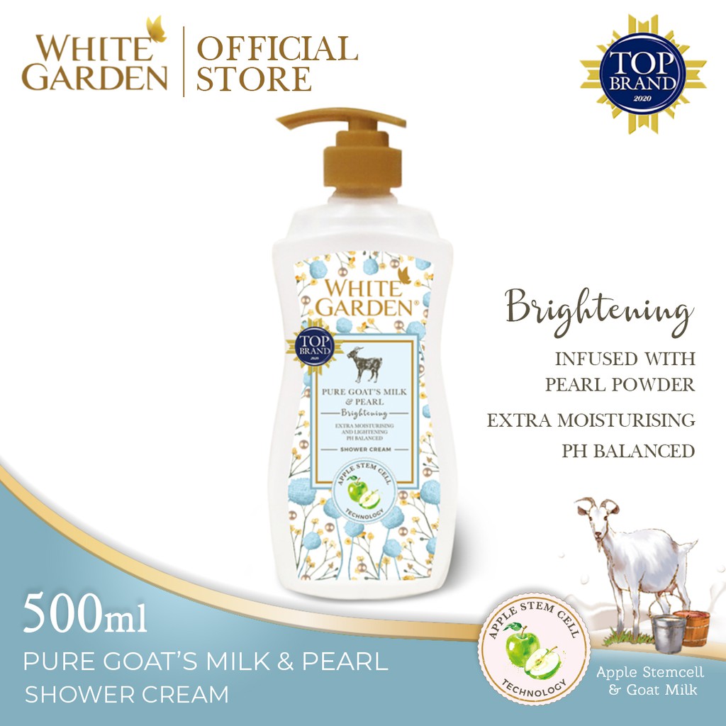 WHITE GARDEN Pure Goat's Milk & Pearl Shower Cream Sabun Susu Kambing Cair 500ml