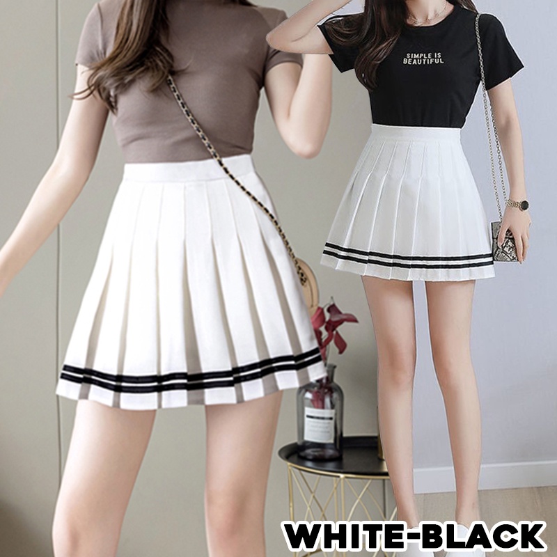 KARAKOREA 860 Banding Line Tennis Skirt/Korean Pleated Skirt/Rok mini with inner/Rok tennis