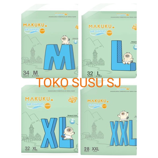 MAKUKU AIR DIAPERS COMFORT + plus PANTS CELANA M 34 L 32 XL 32 XXL 28/M34/L32/XL32/XXL28