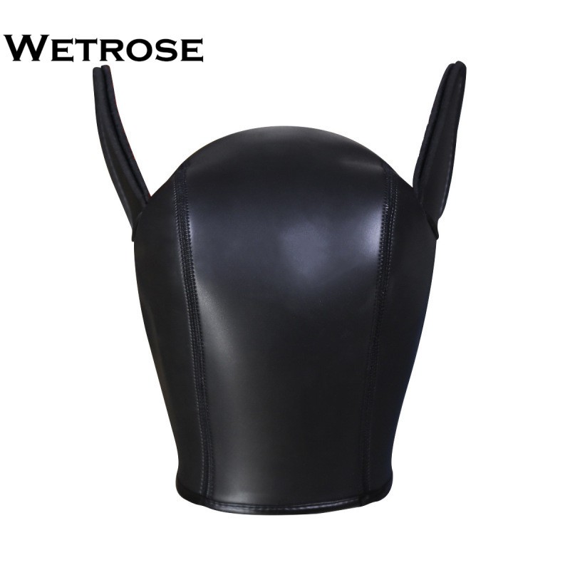 【Wetrose】 Halloween Helm Anjing Bahan Kulit Untuk Cosplay Costume Dog Head Leather Night Club K9