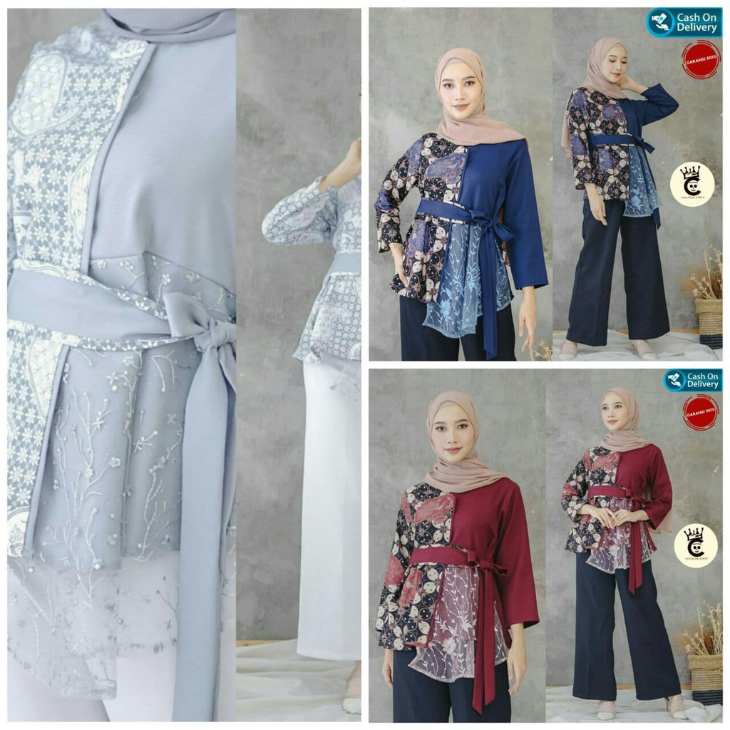 Blouse Batik Kombinasi Modern Atasan Wanita - Atasan Blus Brokat Brukat Termurah - Batik Pekalongan