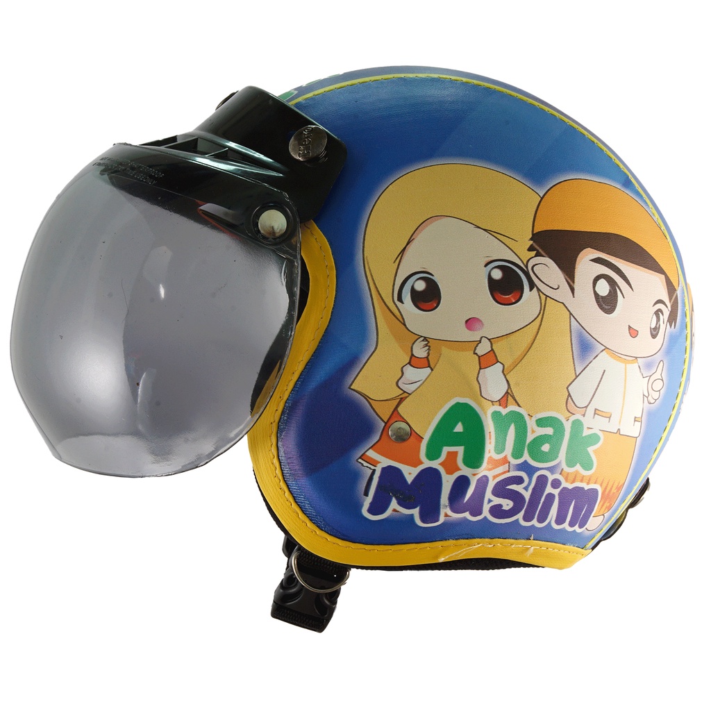 Helm Bogo Retro Anak Untuk Usia 2-6 Tahun Motif Anak Muslim - Biru Kuning