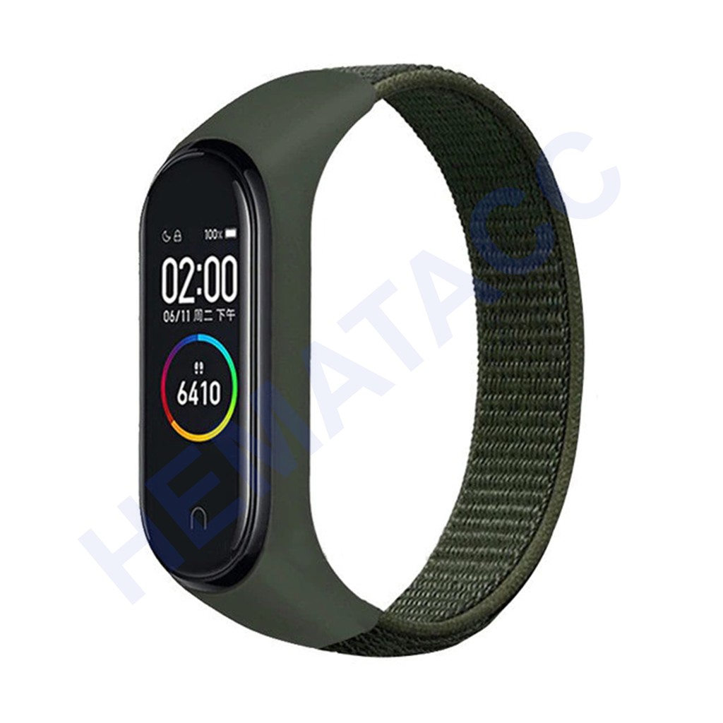 Strap Nylon Mi Band 6 5 4 3 Tali Jam Nilon Xiaomi Smartband M6 M5 M4 M3 OASE-Hijau Army