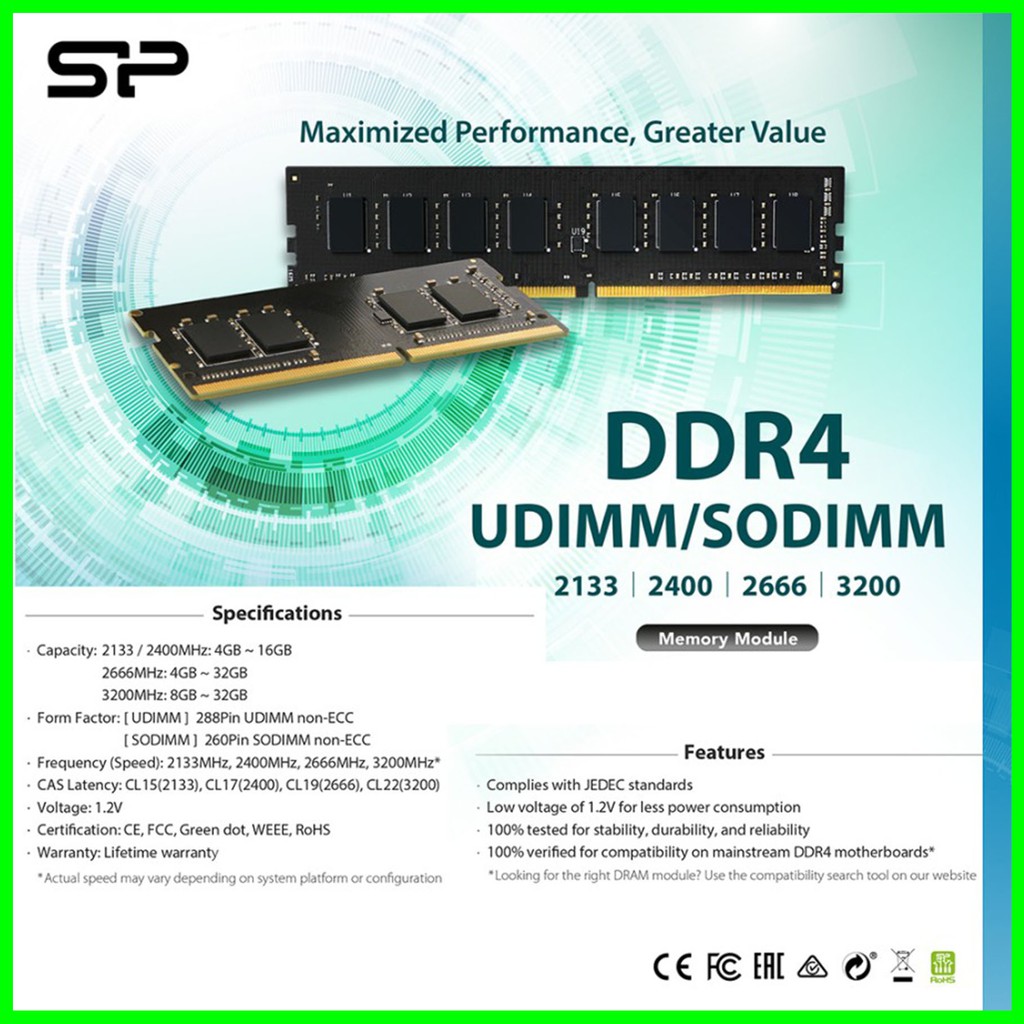 Silicon Power DDR4 3200MHz CL22 16GB SODIMM RAM PC Desktop - RAM 16GB