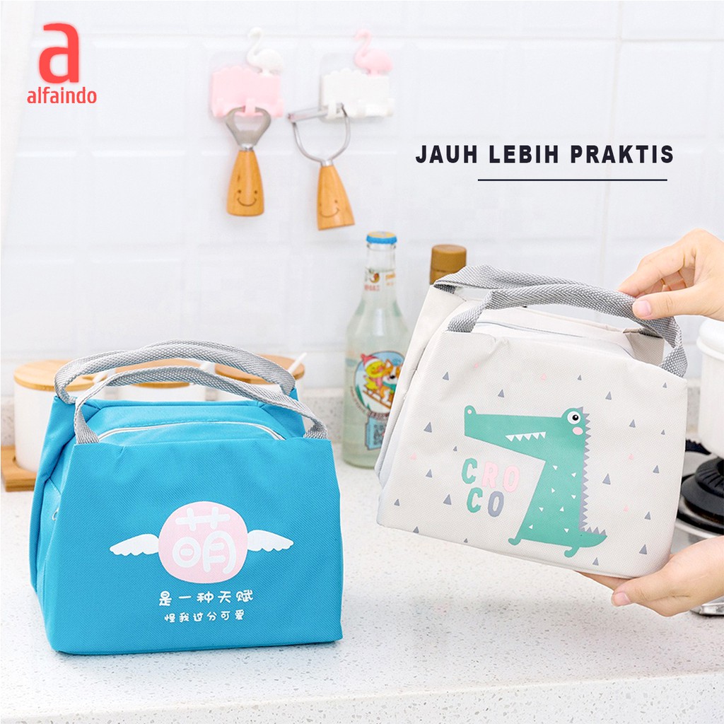 Alfaindo Tas Tempat Kotak Makan Bekal Lunch Box Anak Tahan Panas Praktis Motif Binatang TM015