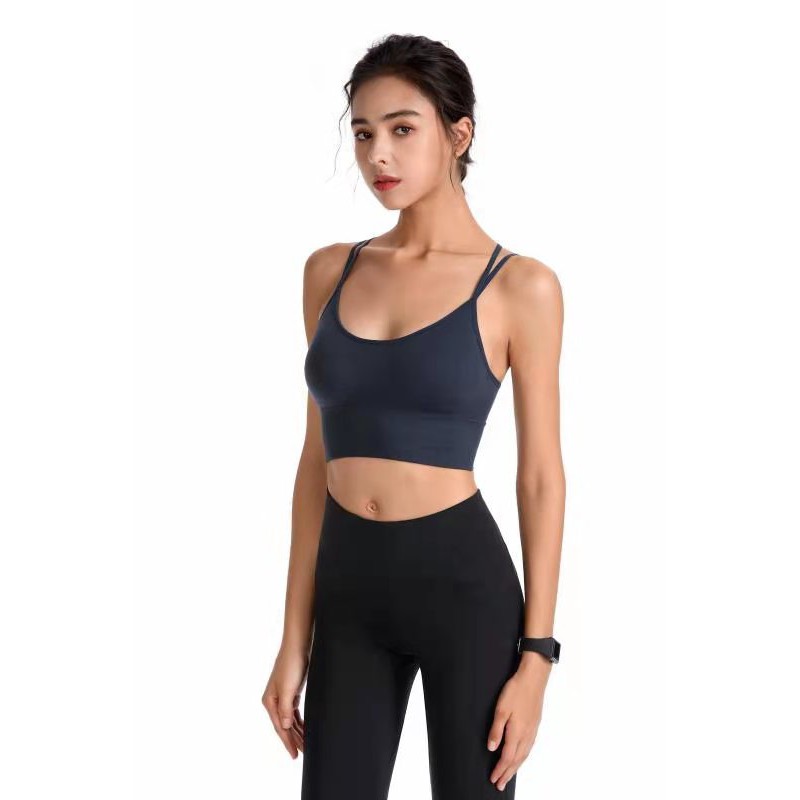 Fine-belt cross-back yoga olahraga bra kecepatan kering shock-bukti binaraga bra