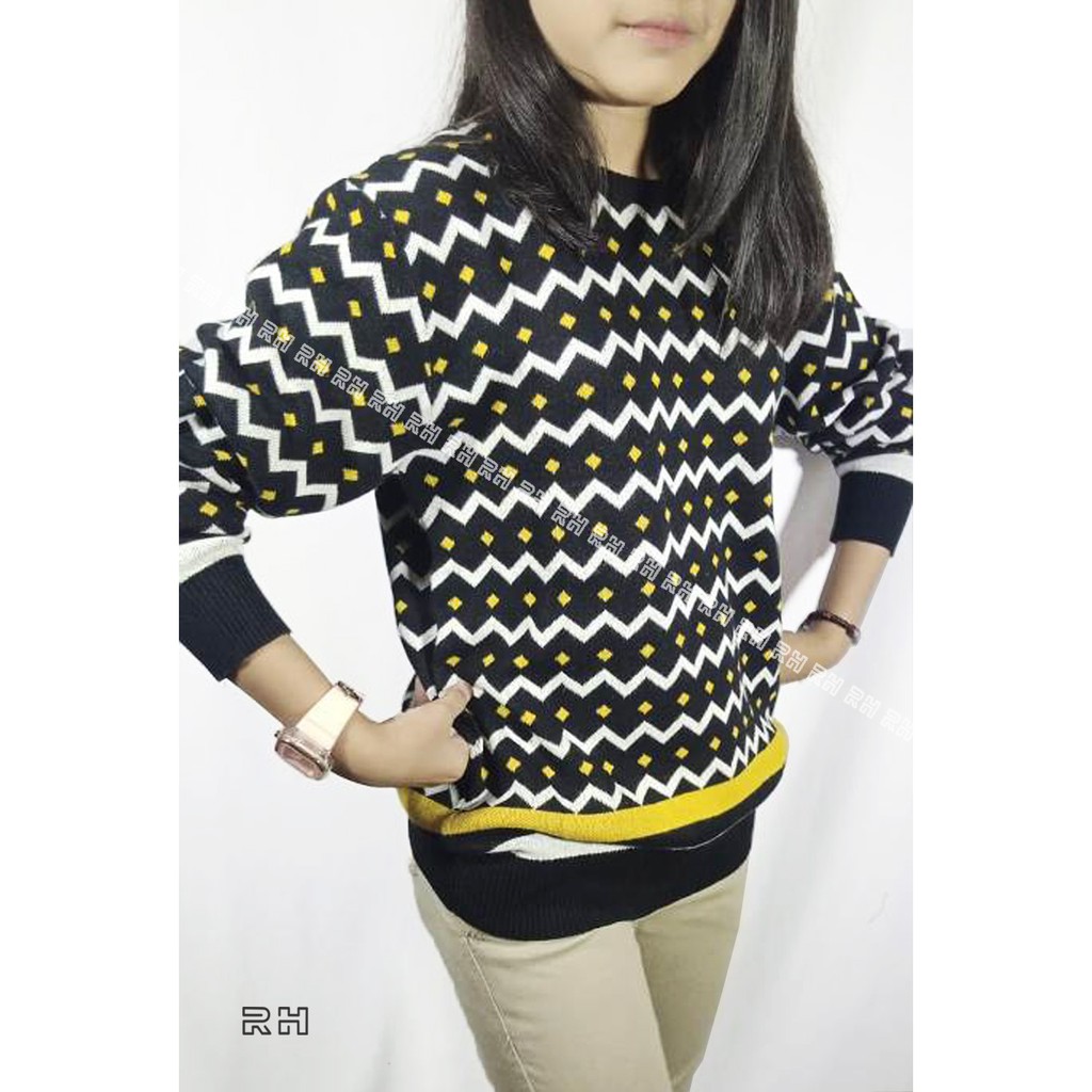 SWEATER RAJUT WANITA ZIGZAG RH RAJUT KATUN  SWEETER WANITA RAJUT PREMIUM