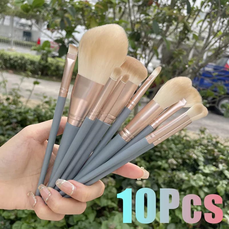 10PCS Kuas Make Up Set Brush Eyeshadow / Bedak / Blush On / Highlighter / Foundation / Blending Brush  Makeup Kuas Biru Langit F654