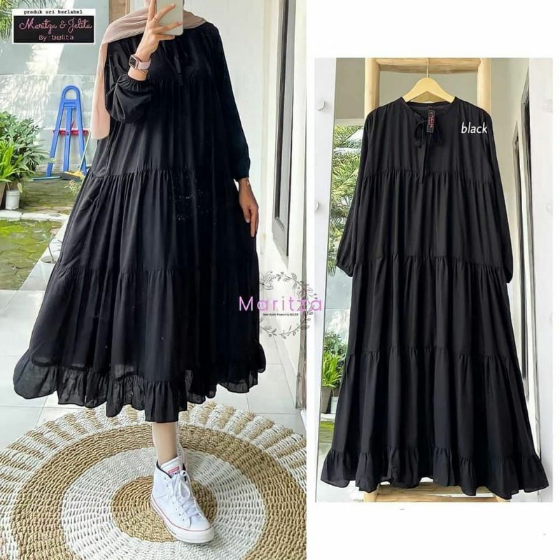 Midi Dress Kekinian Polos Gamis Katun Rayon Terbaru Long Tunik Busui Kekinian