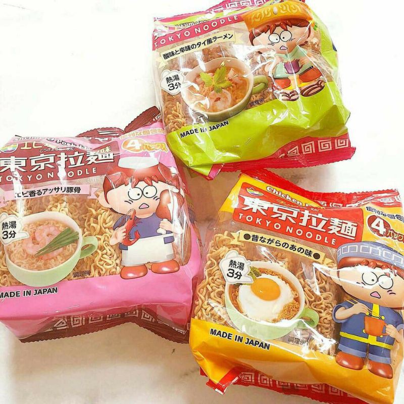 

Tokyo Noodle Mini 4 pack / Shrimp Pork Curry Tom Yum Ayam Flavor / Anak Kids Ramen Mie Jepang