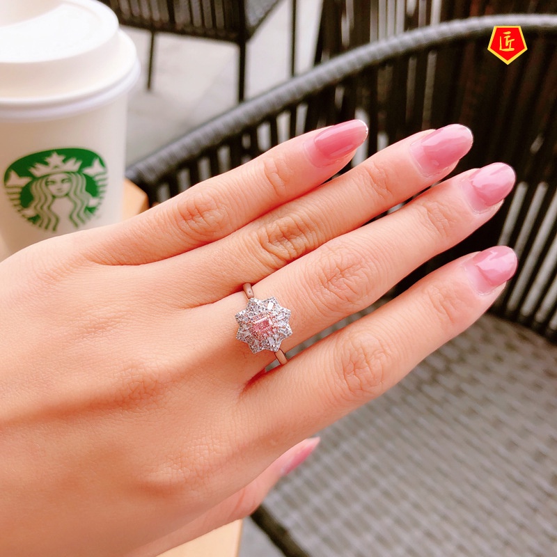 [Ready Stock]Luxury Fashion Inlaid Natural Pink Diamond Ring