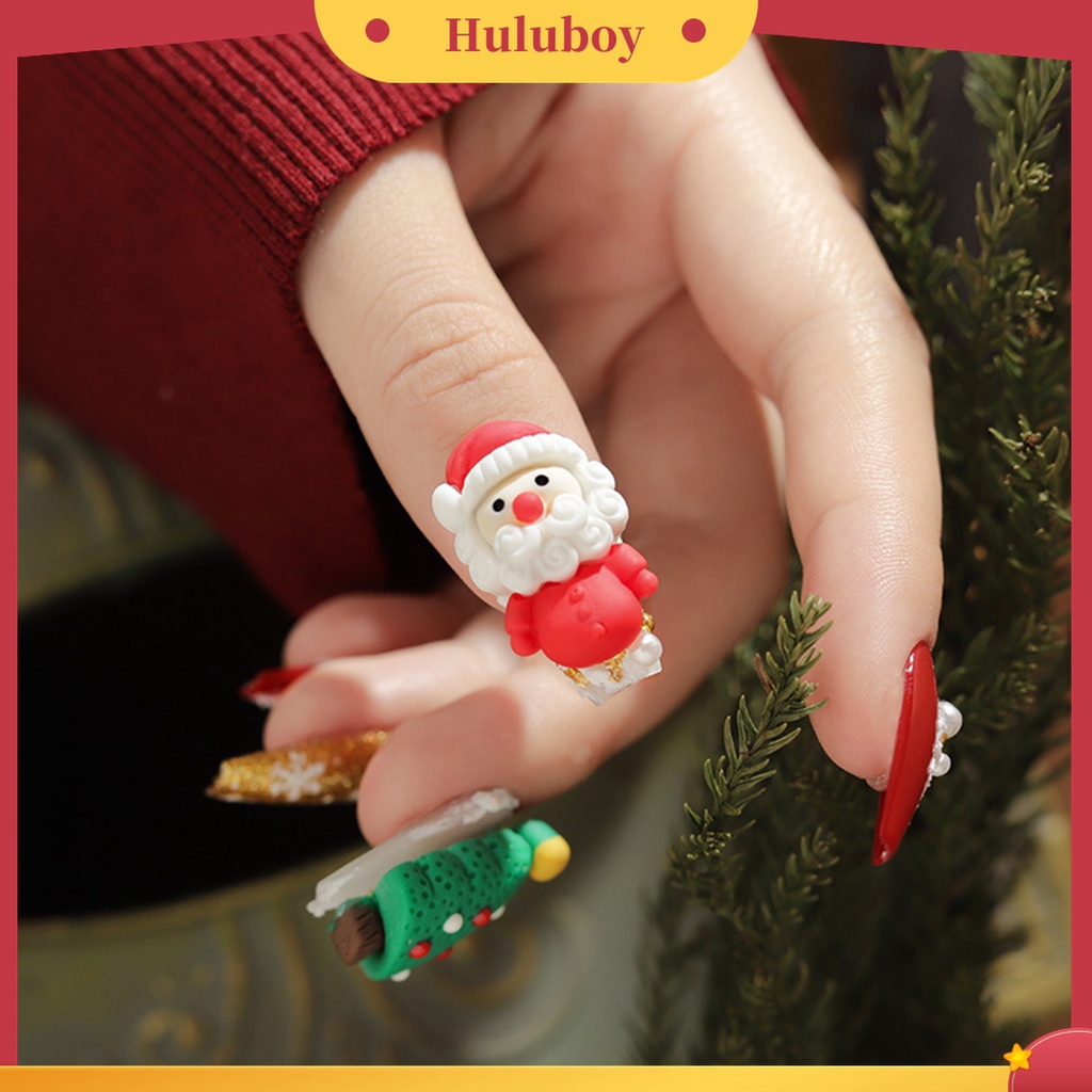 Huluboy Huluboy♡ 5pcs / Set Ornamen Kuku Mini 3D Tema Natal Untuk Aksesoris Wanita