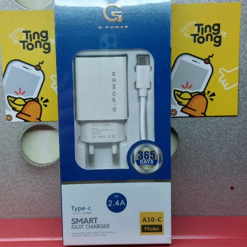 smart charger adapter dan kabel type c 2.4a G-Power A10C