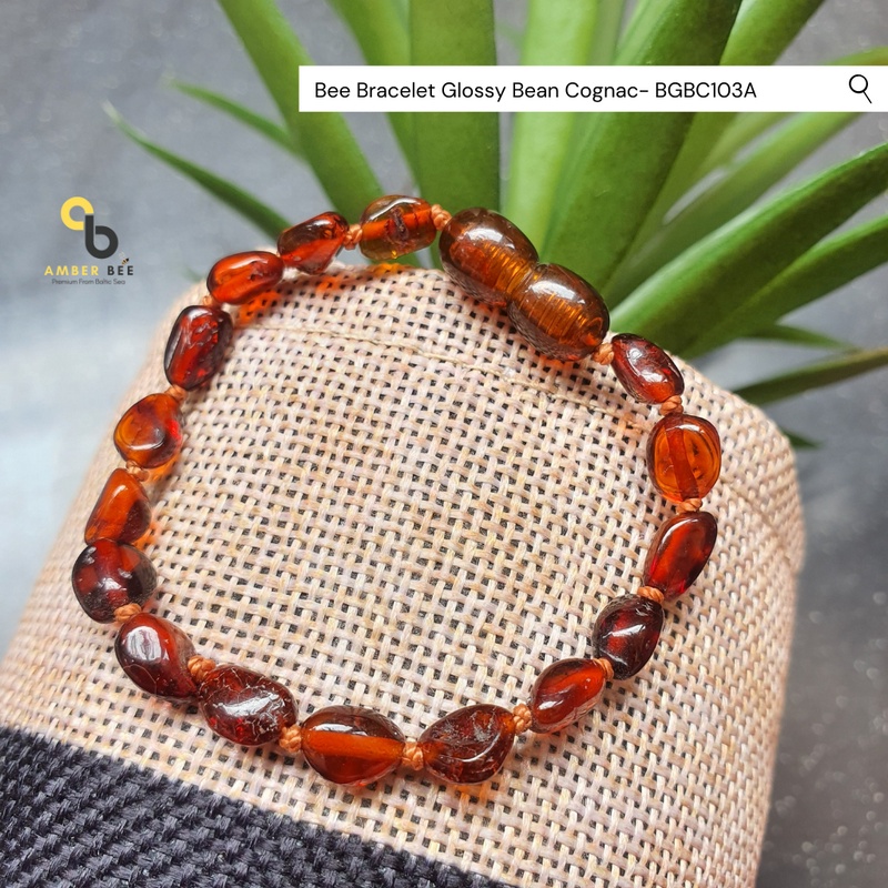 Gelang Amber Baltic Lithuania Balita &amp; Anak Glossy Cognac Bean BGBC103A By Amber Bee