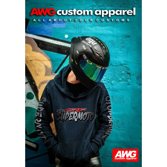 hoodie supermoto CRF bahan fleece cotton original AWG custom apparel bandung