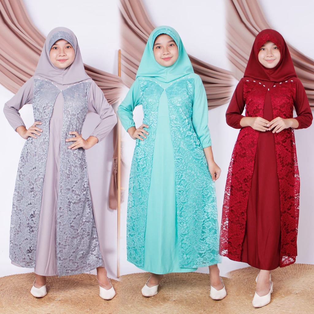 GAMIS MUSLIM ANAK SET HIJAB ,BRUKAT MUTIARA/GOOD QUALITY PREMIUM