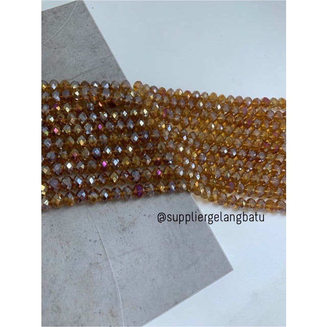 Kristal Ceko 12mm GOLD CHAMPAGNE QUARTZ kuarsa emas metalik elyecraft bahan kalung gelang anting strap mask kerajinan tangan craft citayam fashion week etink vintage elegan bali manik crystal