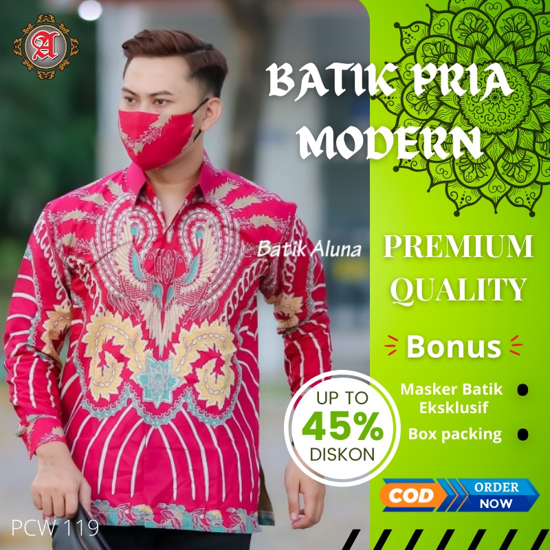 Kemeja Batik Solo Pria Premium Lengan Panjang Lapis Furing Slim fit Modern Aluna Sragen Original Baj