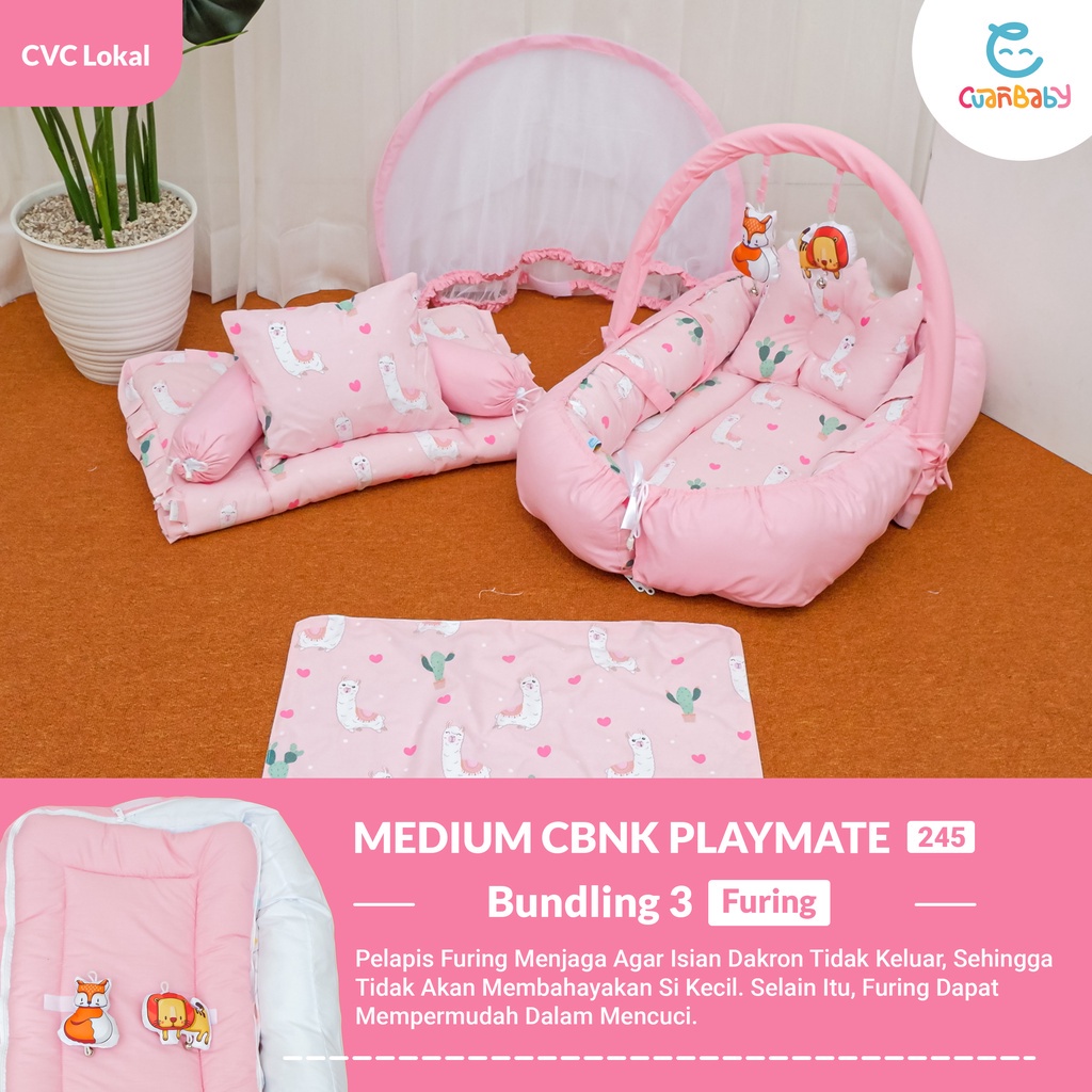 Kasur Bayi Playmate Plus Bedcover dan Matras Anti Ompol Motif Llama Mia Pink Mix Polos Baby Pink By 