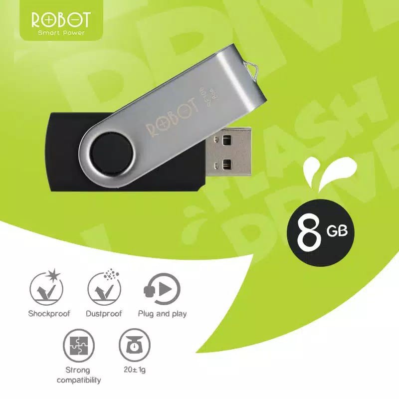 Robot RF108 Rotatable U-disks 8GB with Package Flash Drive High Speed Data Transfer GARANSI 1 TAHUN