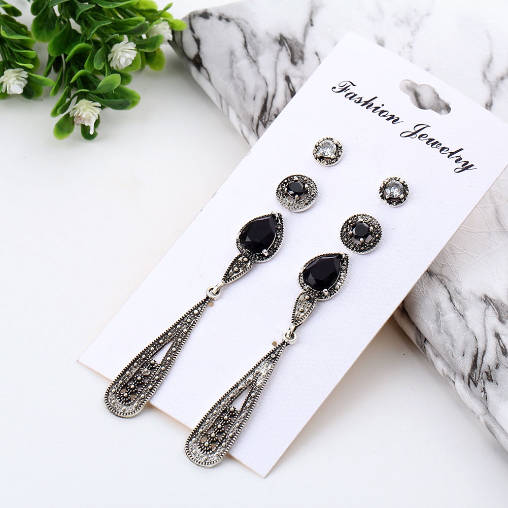 Set 4 Pasang Anting Stud Cubic Zirconia Bentuk Bulat Gaya Bohemian Untuk Wanita