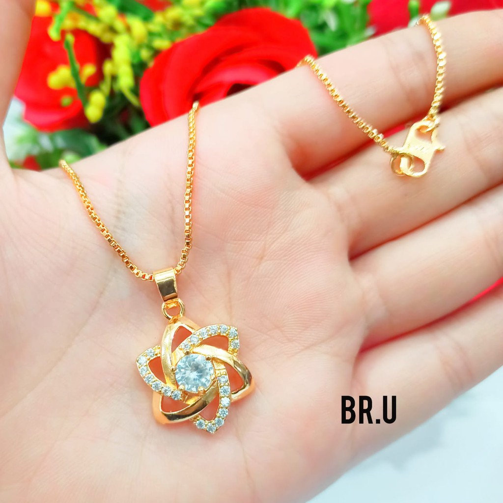 Kalung Dewasa Permata Zircon Motif Bunga Kincir Perhiasan Wanita Gold dan Silver
