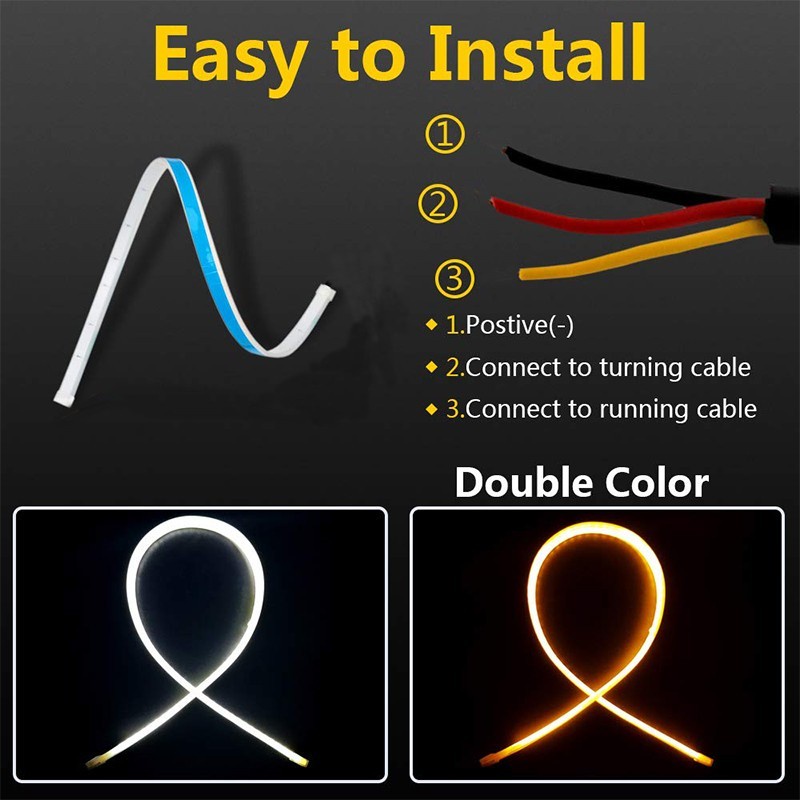 Lampu Alis LED slim alis DRL fleksibel waterproof 12/24 V 45 cm 60 cm