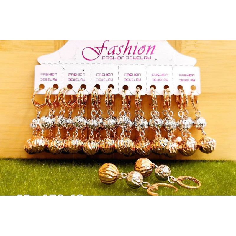 BISA COD ANTING BOLA BULAT FASHION JEWELRY XUPING KOMBINASI WARNA PUTIH KUNING TITANIUM KOREA KERABU
