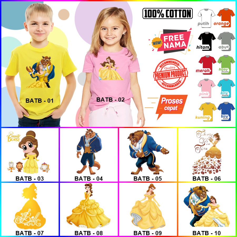 Baju Kaos ANAK DAN DEWASA BELE  BEAUTY AND THE BEAST COUPLE (FREE NAMA)