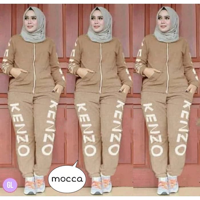 Setelan st set wanita training olahraga sport jumbo big size xl channel guccy flower bahu bolong i.8